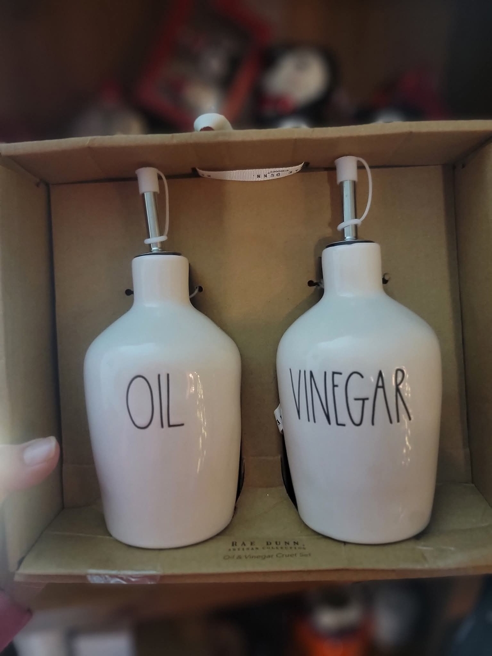Rae Dunn White Ceramic Oil & Vinegar Cruet Set